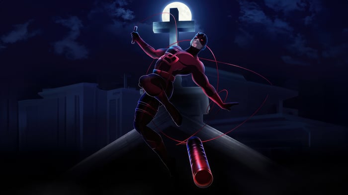Daredevil in action at night with a full moon