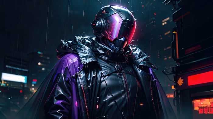 Cyberpunk Masked Enigma in Rainy City