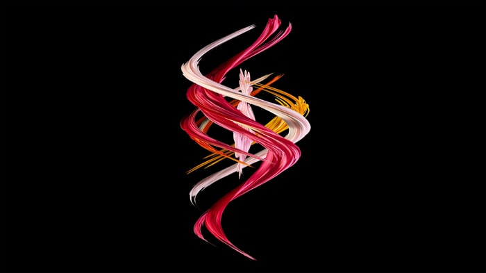 Abstract swirling ribbons of color on black background