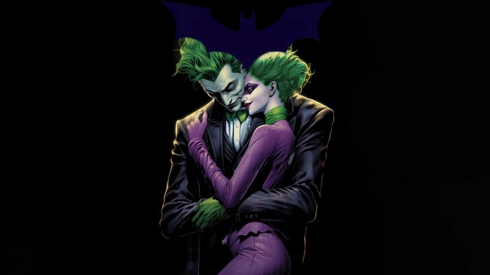 The Joker and Harley Quinn embrace