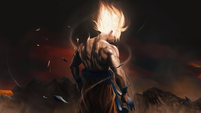 Goku in Super Saiyan form with fiery hair
