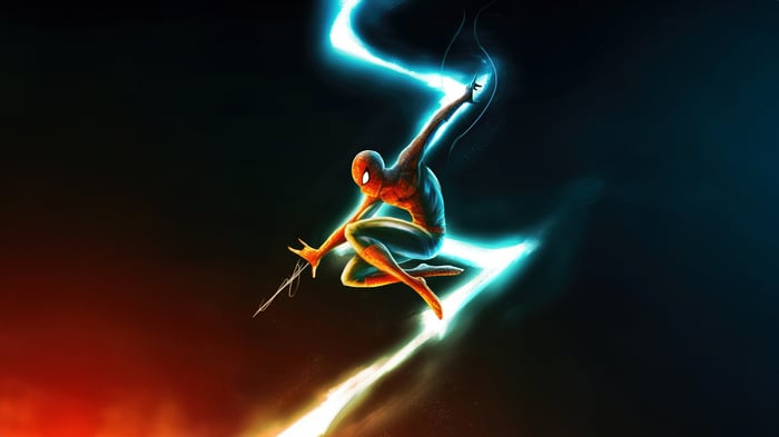 Spiderman in action with glowing energy