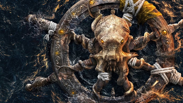 Octopus Kraken on a Ship's Wheel in the Ocean
