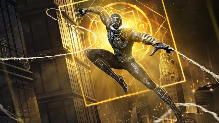 Spider-Man in Black and Gold Suit with Magic Circle