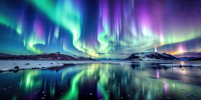 Northern Lights Dancing Over A Frozen Lake