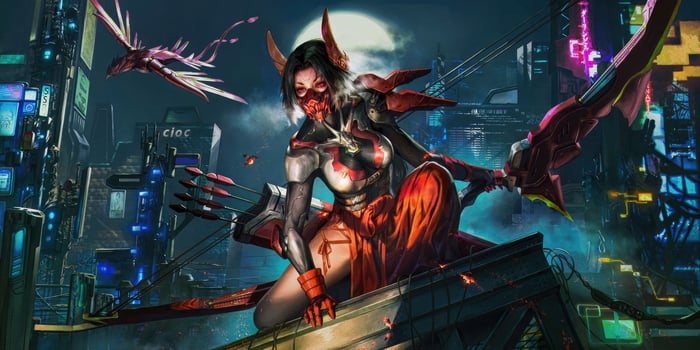 Cyberpunk Archer in a Neon City