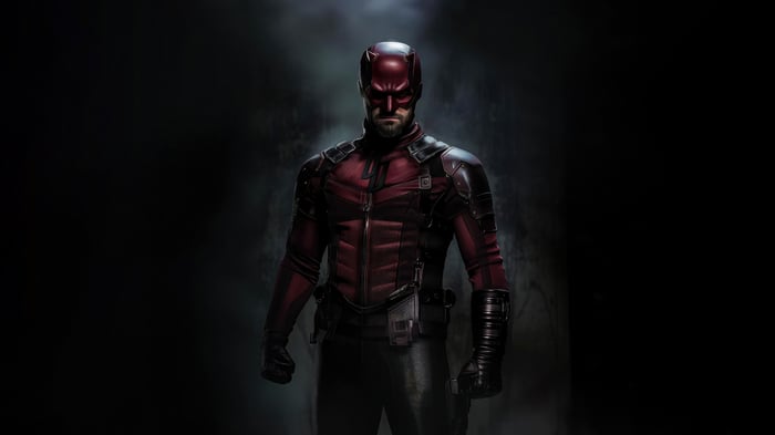 Daredevil in his red and black suit