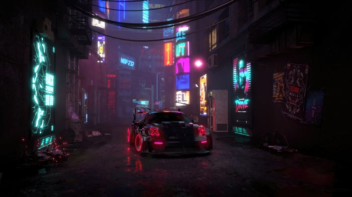 Cyberpunk Porsche in a Neon Alley