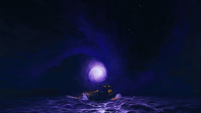 Ship sailing through a cosmic vortex