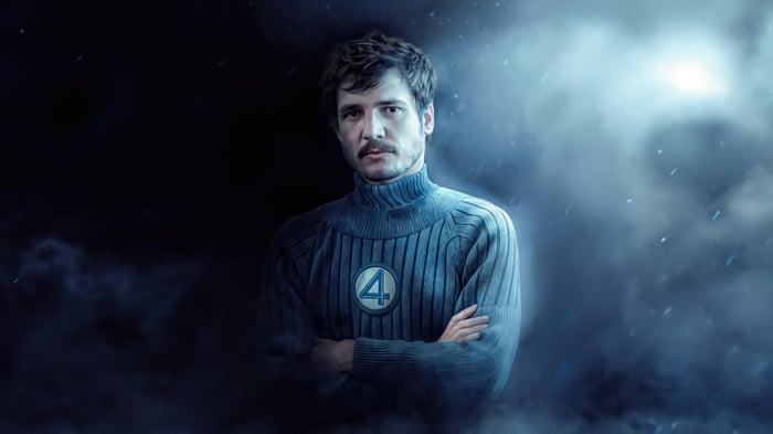 Reed Richards in a blue sweater with the number 4