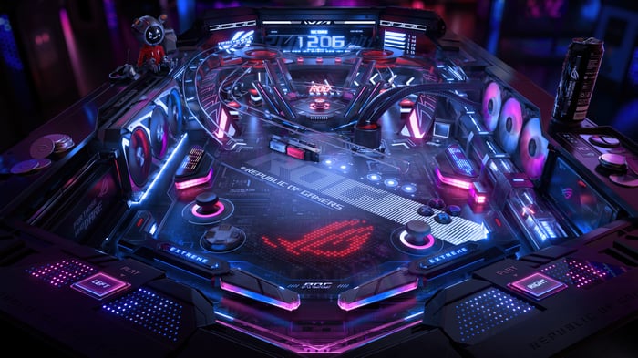 Republic of Gamers Pinball Machine with Neon Lights