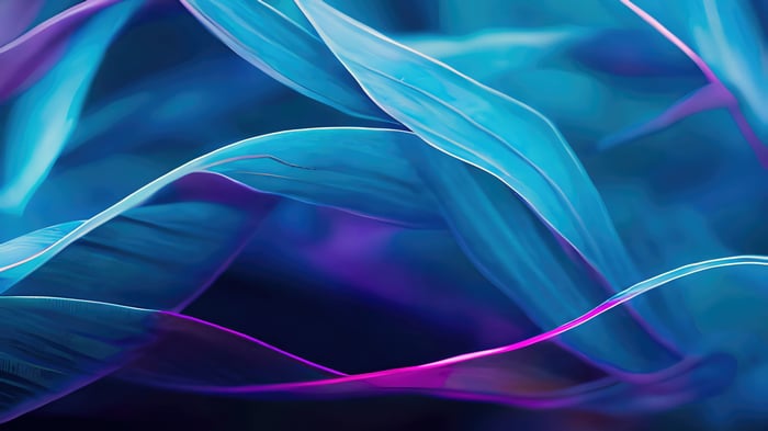 Abstract blue and purple flowing ribbons