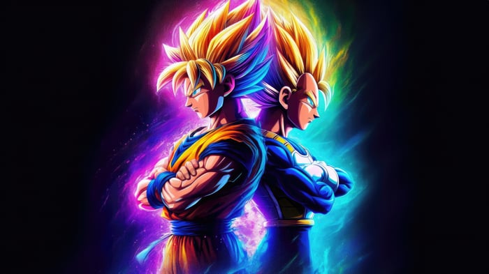 Goku and Vegeta in vibrant energy