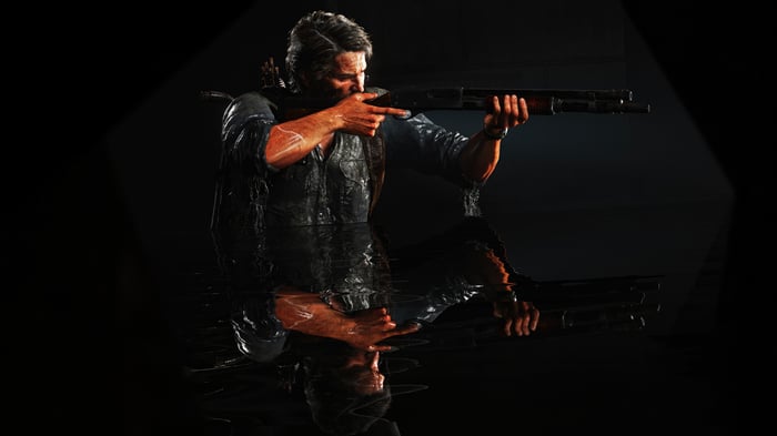 Joel from The Last of Us Part II with a shotgun