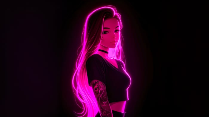 Girl with pink neon outline