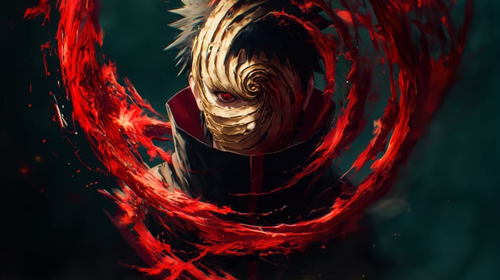 Obito Uchiha surrounded by red energy