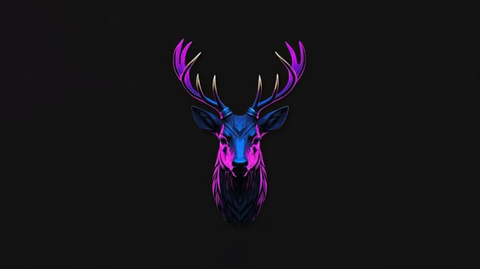 Minimalist neon reindeer head on black background