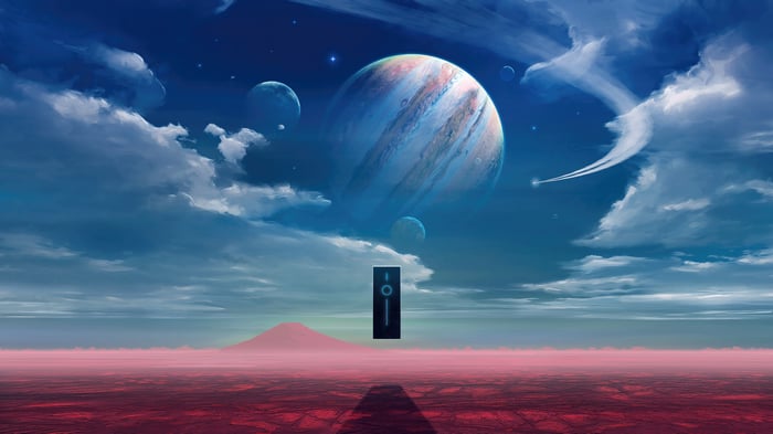 No Man's Sky alien monolith on a red planet