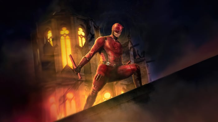Daredevil on a rooftop at night