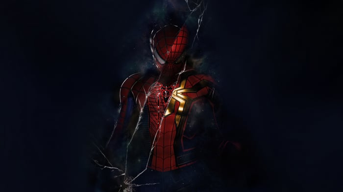 Spider-Man in a dark, cosmic environment