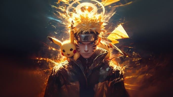 Naruto and Pikachu with Fiery Aura