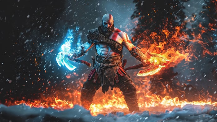 Kratos with Leviathan Axe and Blades of Chaos