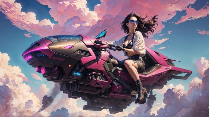 Scifi Girl Jetskiing The Skyways