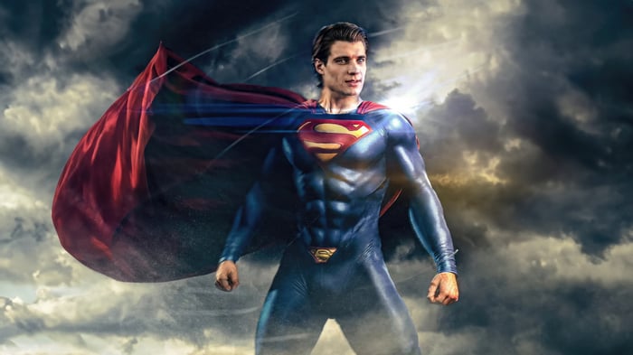 David Corenswet as Superman in the Clouds