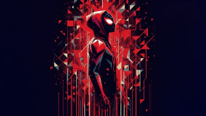 Miles Morales in a Geometric Red and Black Suit