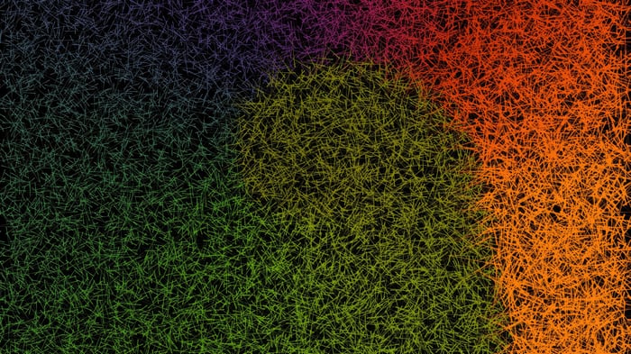 Abstract pattern of colorful lines on black background