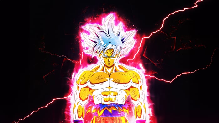 Goku in Ultra Instinct form with pink aura
