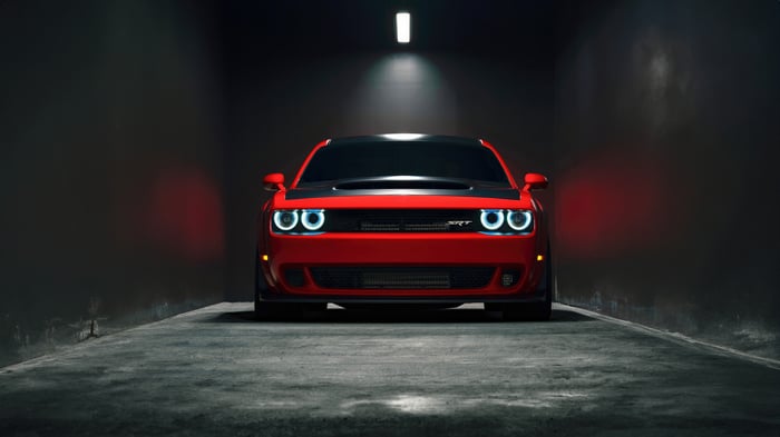 Red Dodge Challenger SRT in a Dark Tunnel