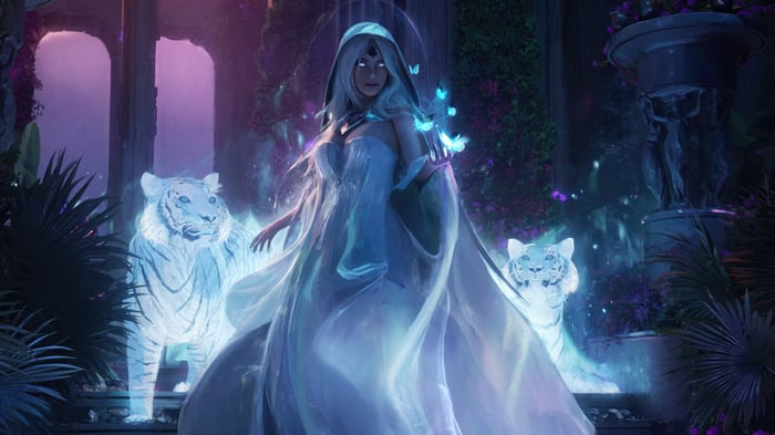 Queen and White Tigers in a Dreamscape