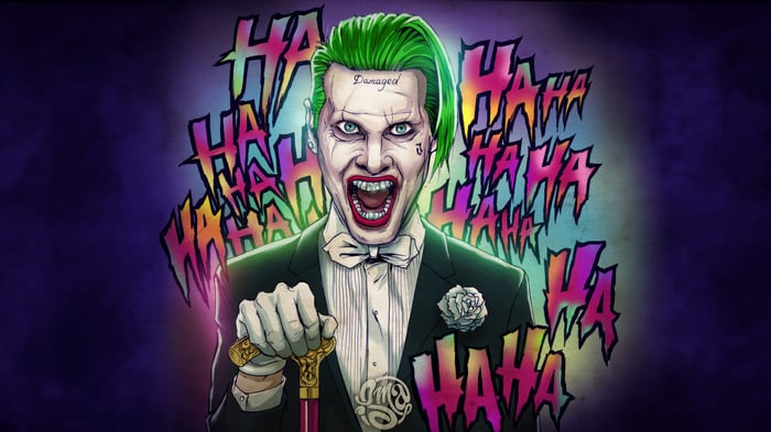 Jared Leto as the Joker with "HA HA" text