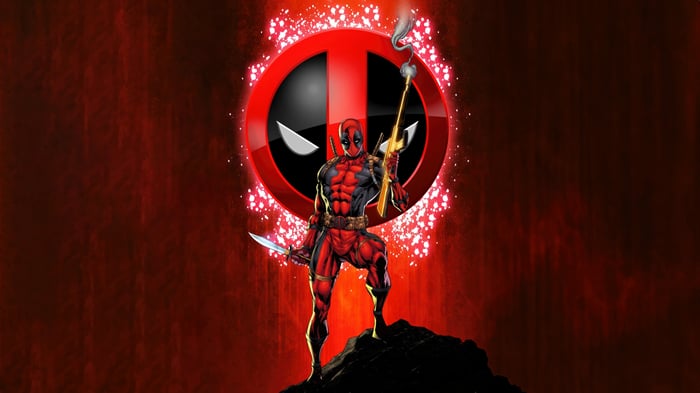 Deadpool Standing with Swords and Gun