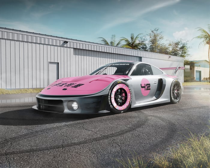 Pink and Silver Porsche 935 "42" Race Car