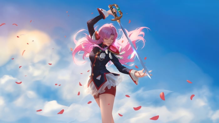 Utena Tenjou with a sword in the sky