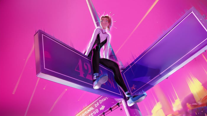 Gwen Stacy Sitting on a Street Sign