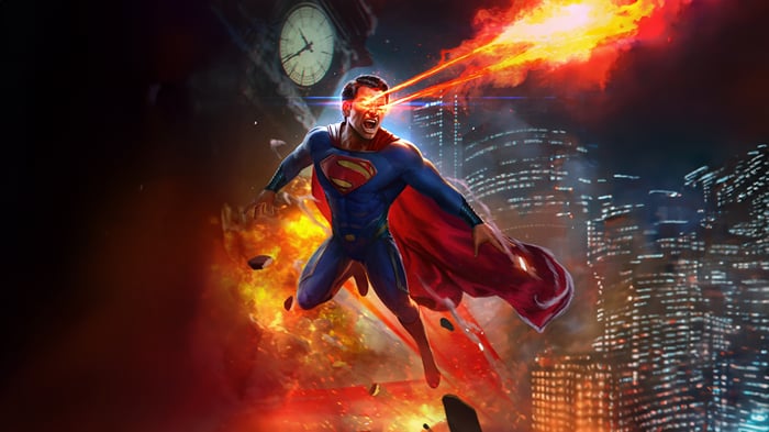 Superman Unleashes Laser Vision Over City