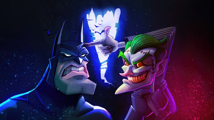 Batman and Joker in a stylized confrontation