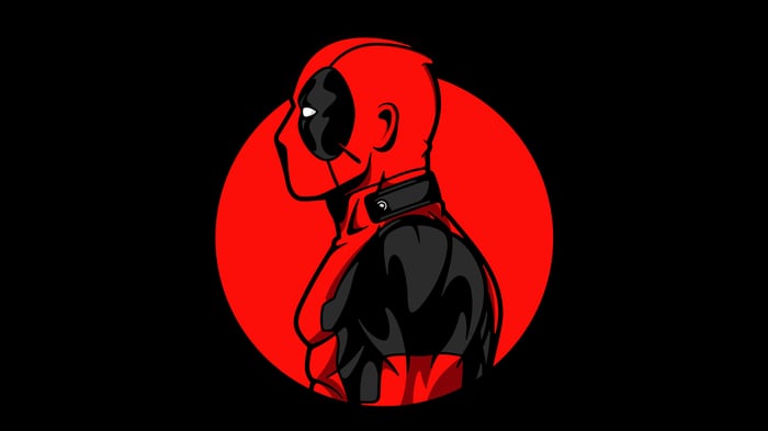 Deadpool in a red and black suit