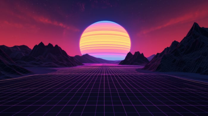 Retro Neon Sunset Planet Landscape