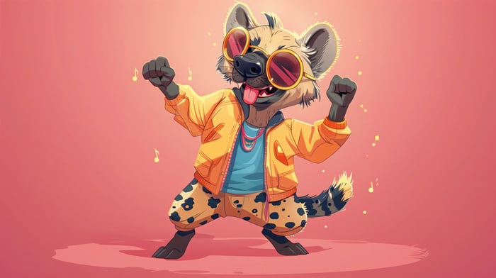 Dancing Hyena with Sunglasses and Yellow Jacket