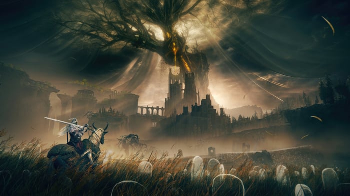 Elden Ring: The Erdtree and a Knight on Horseback