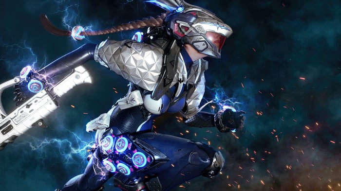 The First Descendant character with lightning effects
