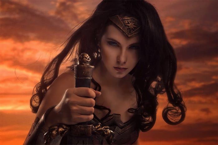 Wonder Woman holding her sword
