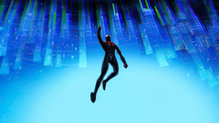 Miles Morales in a blue digital world