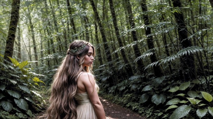 Wavy Haired Beauty in a Forest