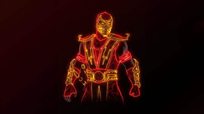 Scorpion from Mortal Kombat in neon outline