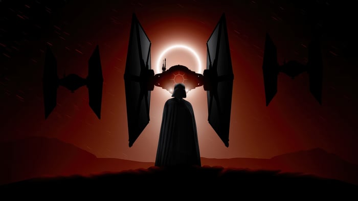 Darth Vader and TIE Fighters under a Red Eclipse
